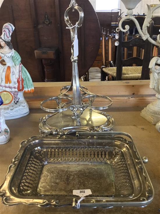 Old Sheffield plate bottle stand and a cake basket